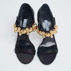 Pre Owned Prada Black Satin Embellished Mary Jane Sandals Size 38
