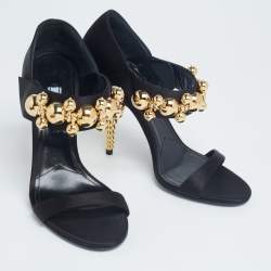 Pre Owned Prada Black Satin Embellished Mary Jane Sandals Size 38