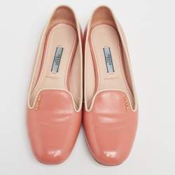 Pre Owned Prada Peach Patent Leather Smoking Slipper Size 36.5