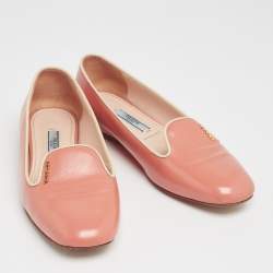Pre Owned Prada Peach Patent Leather Smoking Slipper Size 36.5