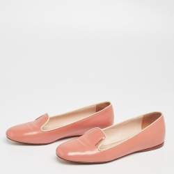 Pre Owned Prada Peach Patent Leather Smoking Slipper Size 36.5