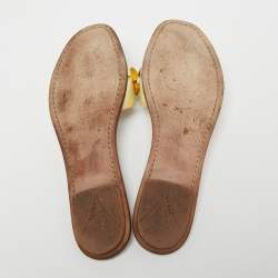 Pre Owned Prada Cream Saffiano Leather Floral Embellished Flat Slides Size 38