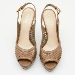 Pre Owned Prada Tortilla Leather Laser Cut Slingback Sandals Size 36