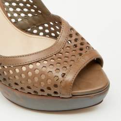Pre Owned Prada Tortilla Leather Laser Cut Slingback Sandals Size 36