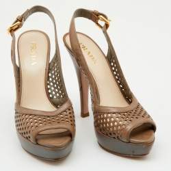 Pre Owned Prada Tortilla Leather Laser Cut Slingback Sandals Size 36