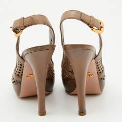 Pre Owned Prada Tortilla Leather Laser Cut Slingback Sandals Size 36