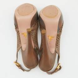 Pre Owned Prada Tortilla Leather Laser Cut Slingback Sandals Size 36