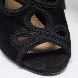 Pre Owned Prada Black Suede Sexy Thing  Ankle Tie Sandals  Size 37