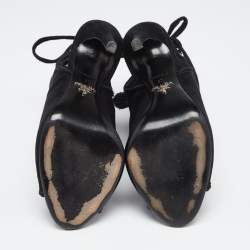 Pre Owned Prada Black Suede Sexy Thing  Ankle Tie Sandals  Size 37