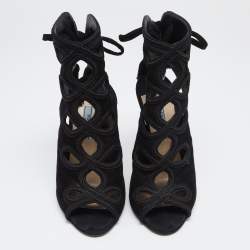 Pre Owned Prada Black Suede Sexy Thing  Ankle Tie Sandals  Size 37