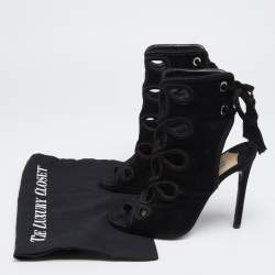 Pre Owned Prada Black Suede Sexy Thing  Ankle Tie Sandals  Size 37