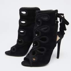 Pre Owned Prada Black Suede Sexy Thing  Ankle Tie Sandals  Size 37