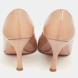 Pre Owned Prada Beige Vernice Saffiano Leather Pointed-Toe Pumps Size 36.5