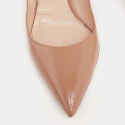 Pre Owned Prada Beige Vernice Saffiano Leather Pointed-Toe Pumps Size 36.5