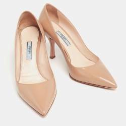 Pre Owned Prada Beige Vernice Saffiano Leather Pointed-Toe Pumps Size 36.5