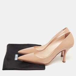 Pre Owned Prada Beige Vernice Saffiano Leather Pointed-Toe Pumps Size 36.5