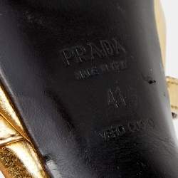Pre Owned Prada Metallic Gold Leather Criss Cross Studded Platform Ankle Strap Sandals Size 41