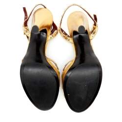 Pre Owned Prada Metallic Gold Leather Criss Cross Studded Platform Ankle Strap Sandals Size 41