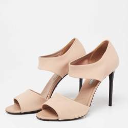 Pre Owned Prada Nude Pink Neoprene Ankle Wrap Sandals Size 38