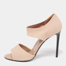 Pre Owned Prada Nude Pink Neoprene Ankle Wrap Sandals Size 38