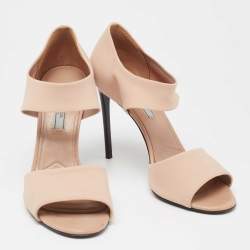 Pre Owned Prada Nude Pink Neoprene Ankle Wrap Sandals Size 38