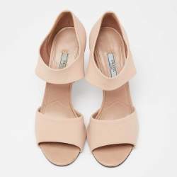 Pre Owned Prada Nude Pink Neoprene Ankle Wrap Sandals Size 38