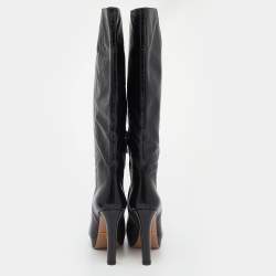 Pre Owned Prada Black Leather Platform Knee Length Boots Size 37.5