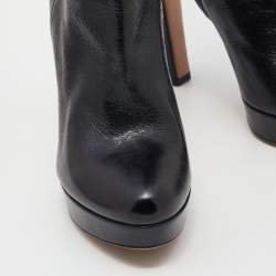 Pre Owned Prada Black Leather Platform Knee Length Boots Size 37.5