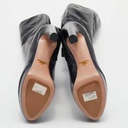 Pre Owned Prada Black Leather Platform Knee Length Boots Size 37.5