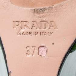 Pre Owned Prada Green Patent Leather Ankle-Strap Wedge Sandals Size 37