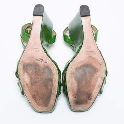 Pre Owned Prada Green Patent Leather Ankle-Strap Wedge Sandals Size 37