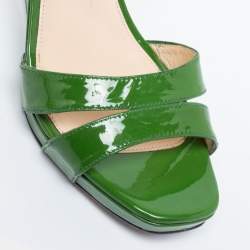Pre Owned Prada Green Patent Leather Ankle-Strap Wedge Sandals Size 37