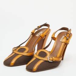 Prada Tan/Brown Canvas and Leather Slingback Sandals Size 38