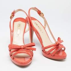 Pre Owned Prada  Orange Patent Leather Bow Slingback Sandals Size 39.5