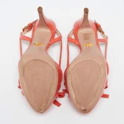 Pre Owned Prada  Orange Patent Leather Bow Slingback Sandals Size 39.5