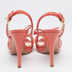 Pre Owned Prada  Orange Patent Leather Bow Slingback Sandals Size 39.5