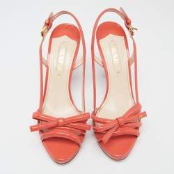 Pre Owned Prada  Orange Patent Leather Bow Slingback Sandals Size 39.5