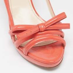 Pre Owned Prada  Orange Patent Leather Bow Slingback Sandals Size 39.5