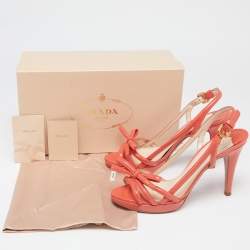 Pre Owned Prada  Orange Patent Leather Bow Slingback Sandals Size 39.5