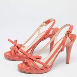 Pre Owned Prada  Orange Patent Leather Bow Slingback Sandals Size 39.5