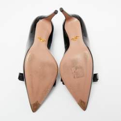 Pre Owned Prada Black Patent Leather Bow Pointed Toe Pumps Size 39
