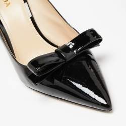 Pre Owned Prada Black Patent Leather Bow Pointed Toe Pumps Size 39