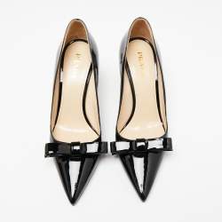 Pre Owned Prada Black Patent Leather Bow Pointed Toe Pumps Size 39