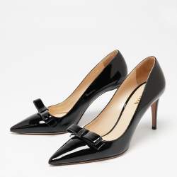 Pre Owned Prada Black Patent Leather Bow Pointed Toe Pumps Size 39
