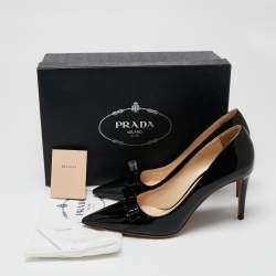Pre Owned Prada Black Patent Leather Bow Pointed Toe Pumps Size 39