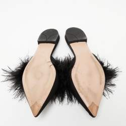 Pre Owned Prada Black Satin And Fur Mule Sandals Size 38.5   