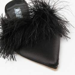Pre Owned Prada Black Satin And Fur Mule Sandals Size 38.5   