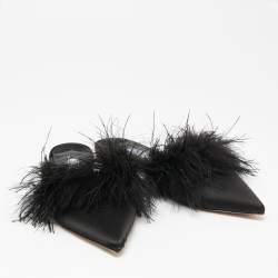 Pre Owned Prada Black Satin And Fur Mule Sandals Size 38.5   