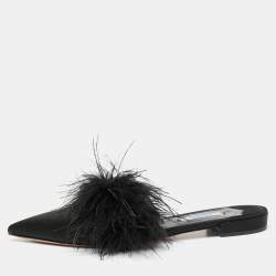 Prada Black Satin And Fur Mule Sandals Size  Prada | TLC