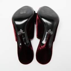 Pre Owned Prada Burgundy Velvet Bow Embellished Peep Toe Mules Size 39